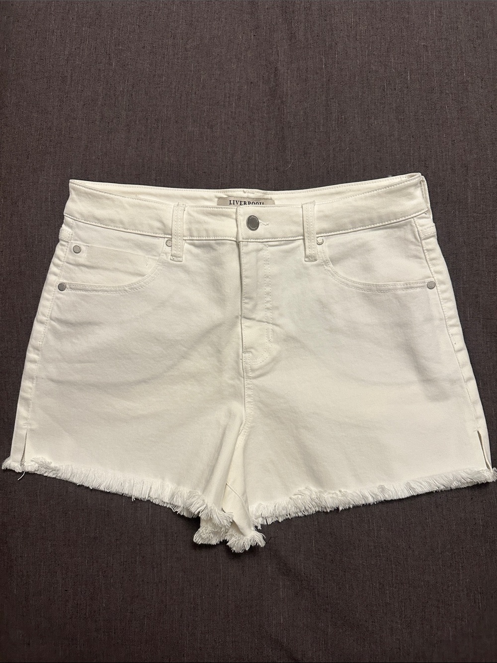 Liverpool White Frayed Hem Denim Shorts